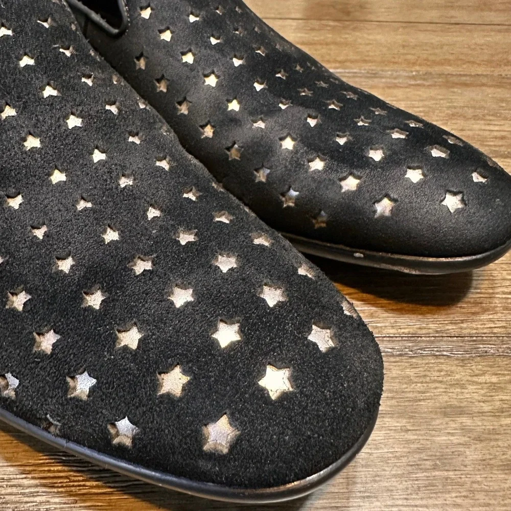 ALDO‎ Mens Black Suede Star Perforated Slip On Loafers Size 8 Dress Shoes